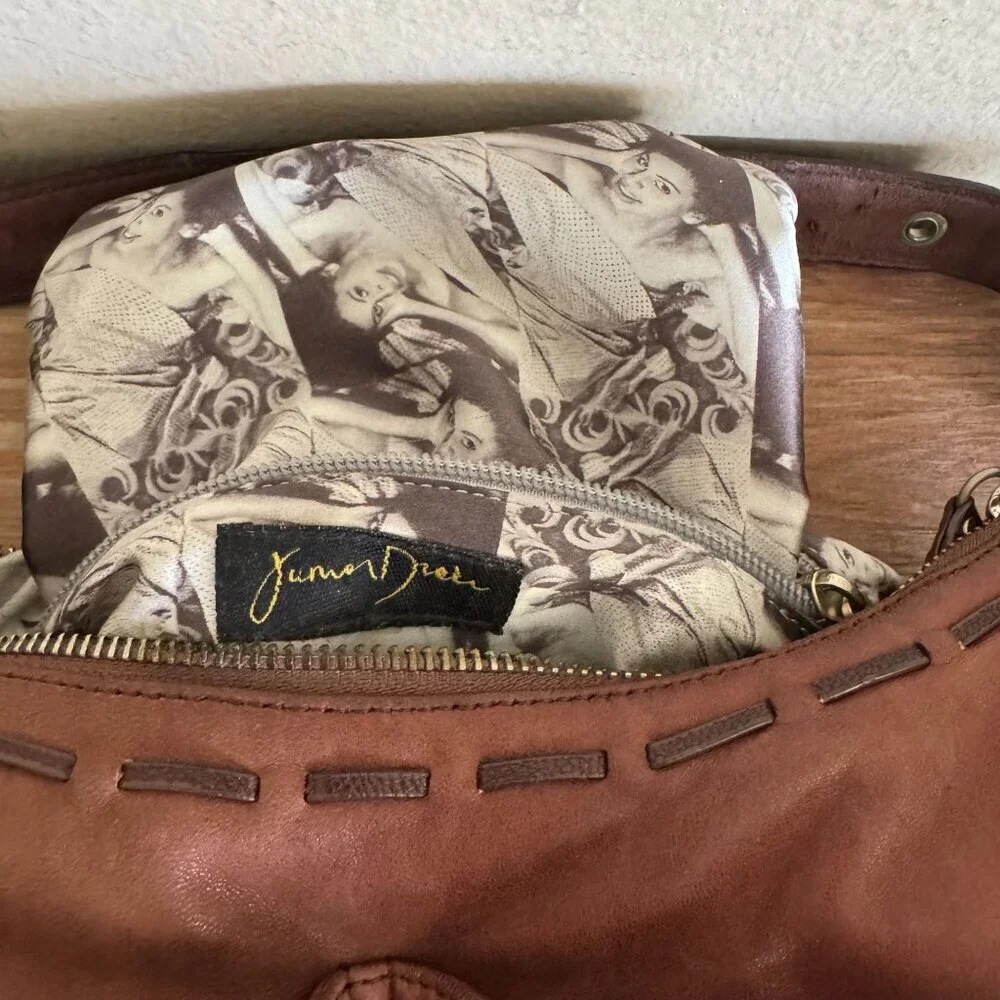 Junior Drake Brown Lambskin Leather Gathered‎ Pocket Squishy Hobo Shoulder Bag
